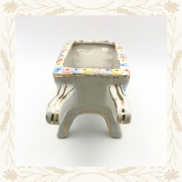 Vintage Japan Floral Wheelbarrow Garden Planter - Picture 3 of 5